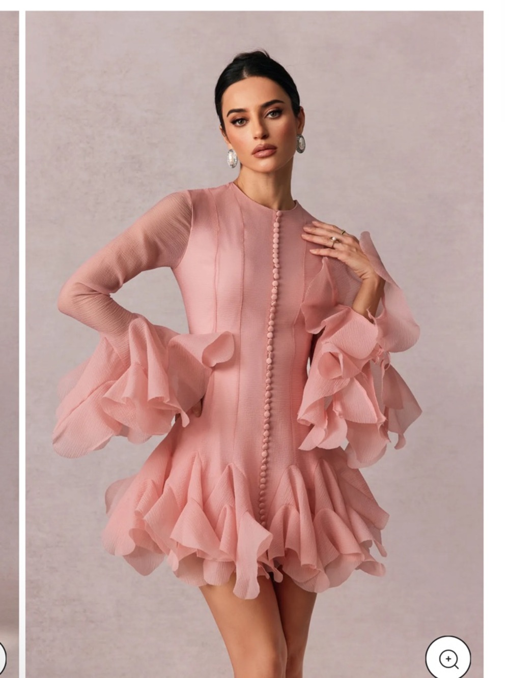 NWT! Elegant Pink Ruffle Long-Sleeve Mini Dress